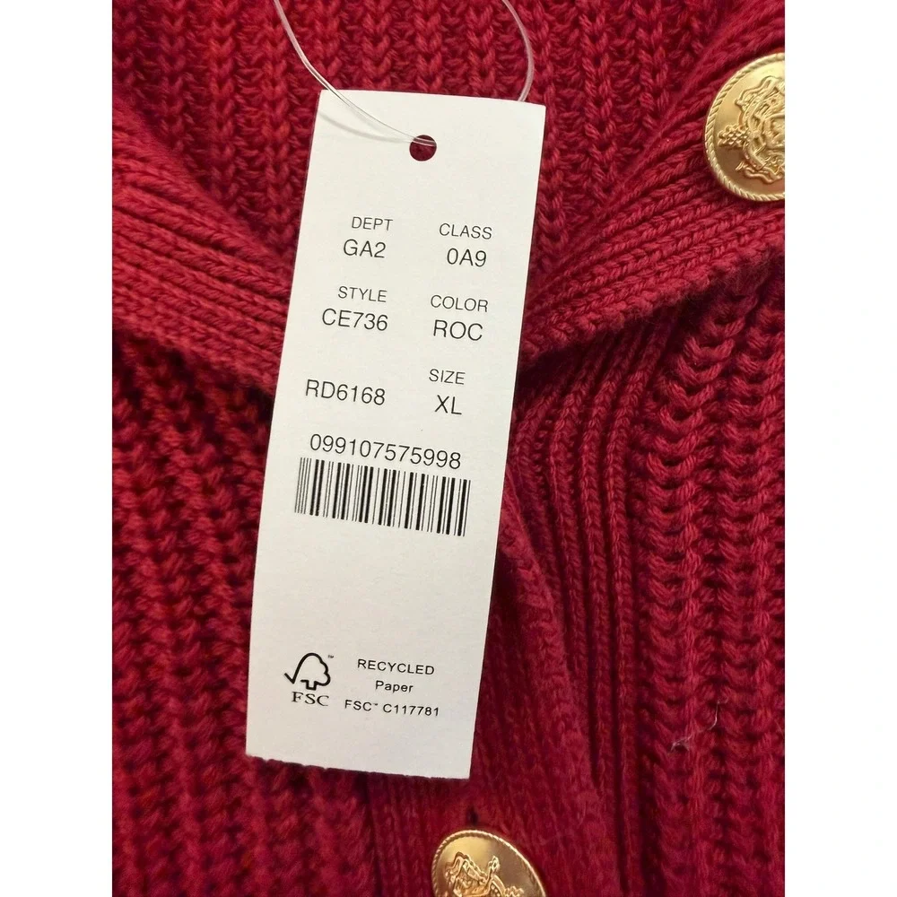 J.Crew Womens Burgundy Cotton Fisherman Sweater Gold Crest Button XL New - Picture 5 of 6